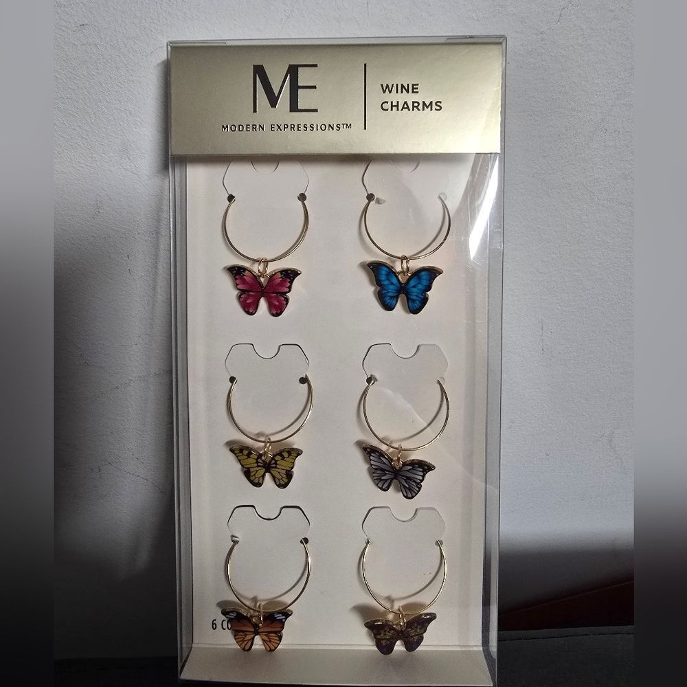 Modern Expression Butterfly wine charms Set of 6. NWT.